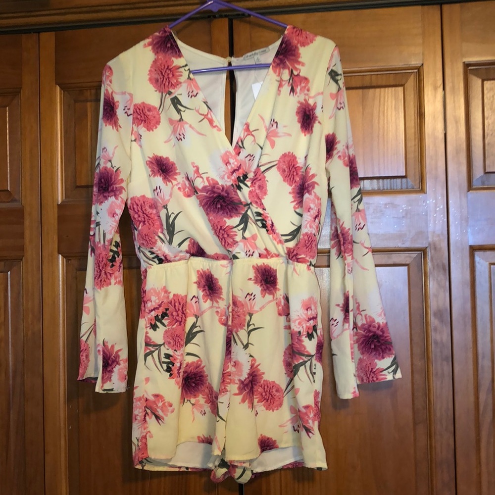 Floral cream and pink romper